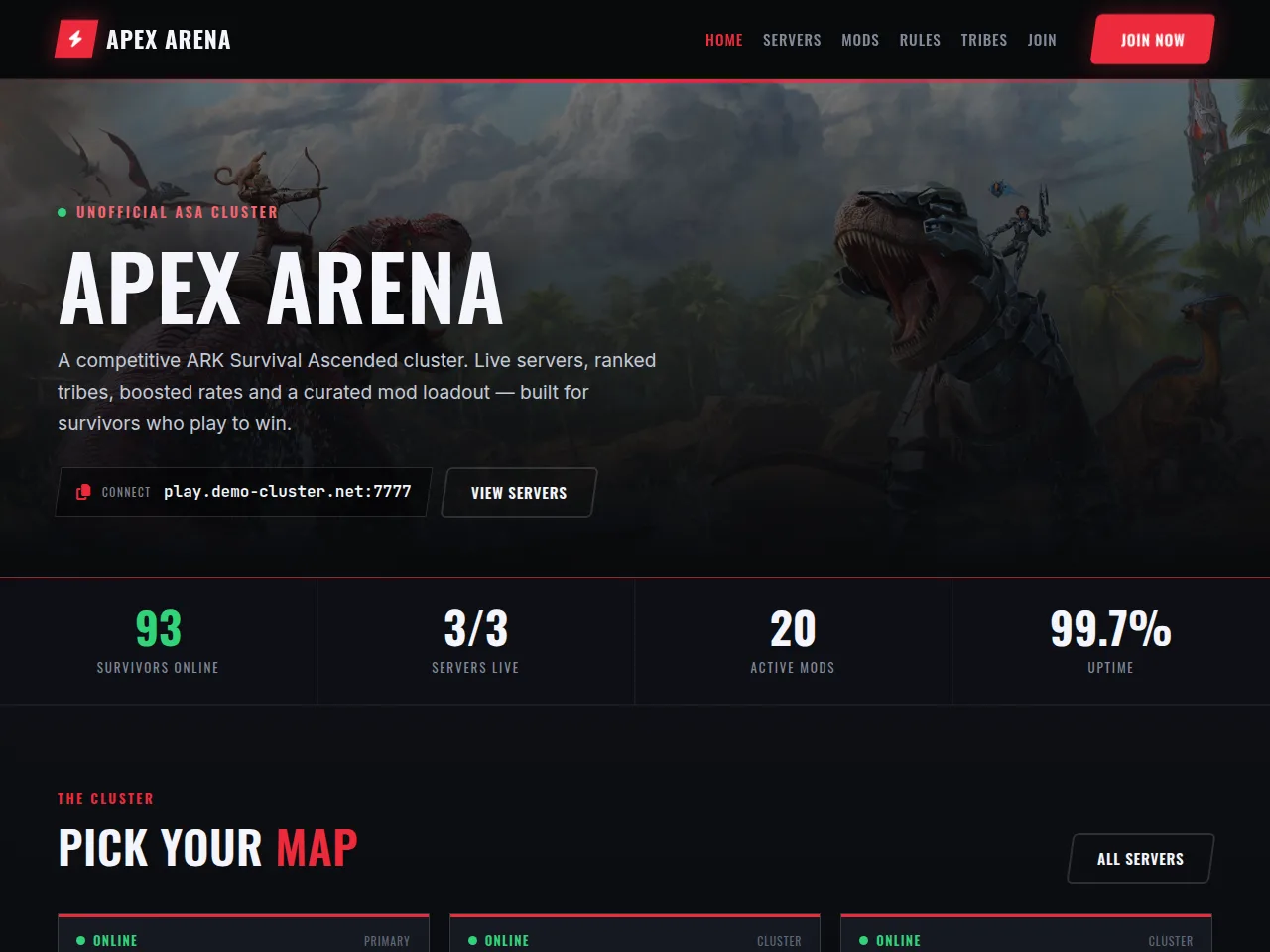 Apex Arena ARK Survival Ascended website template preview