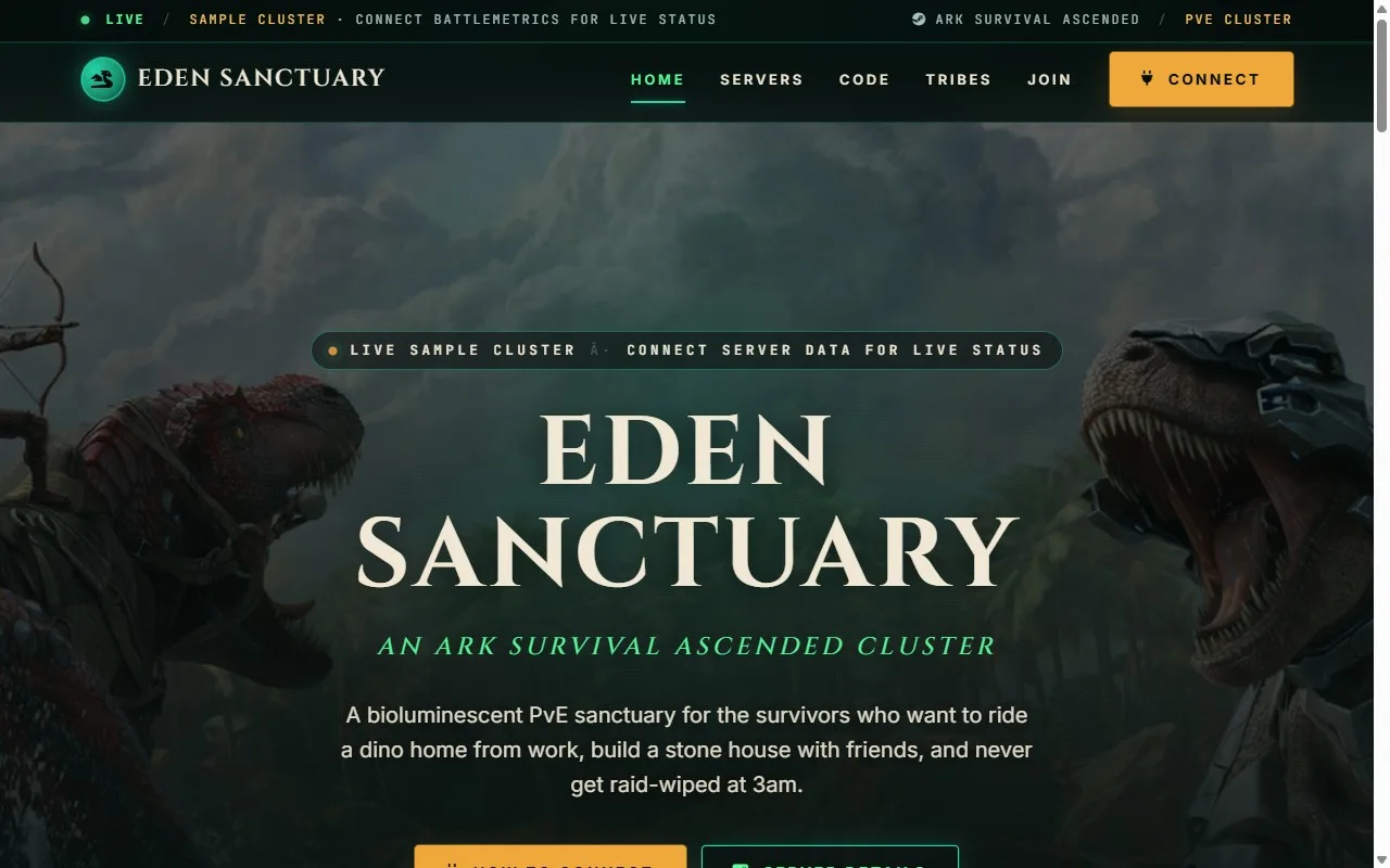 Eden Sanctuary ARK Survival Ascended website template preview
