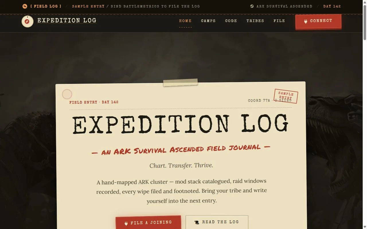 Expedition Log ARK Survival Ascended website template preview