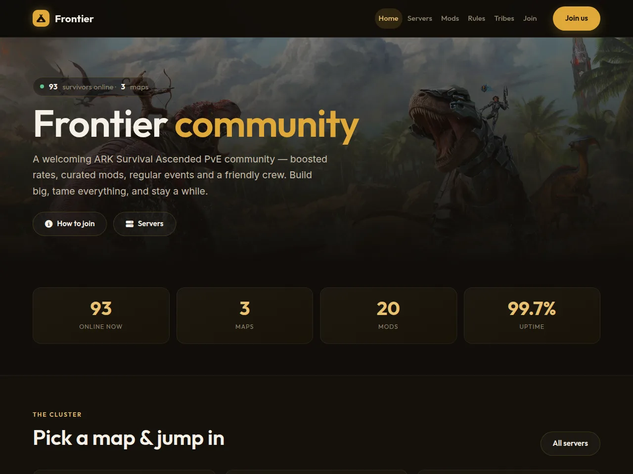 Frontier ARK Survival Ascended website template preview
