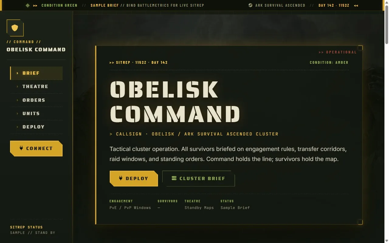 Obelisk Command ARK Survival Ascended website template preview