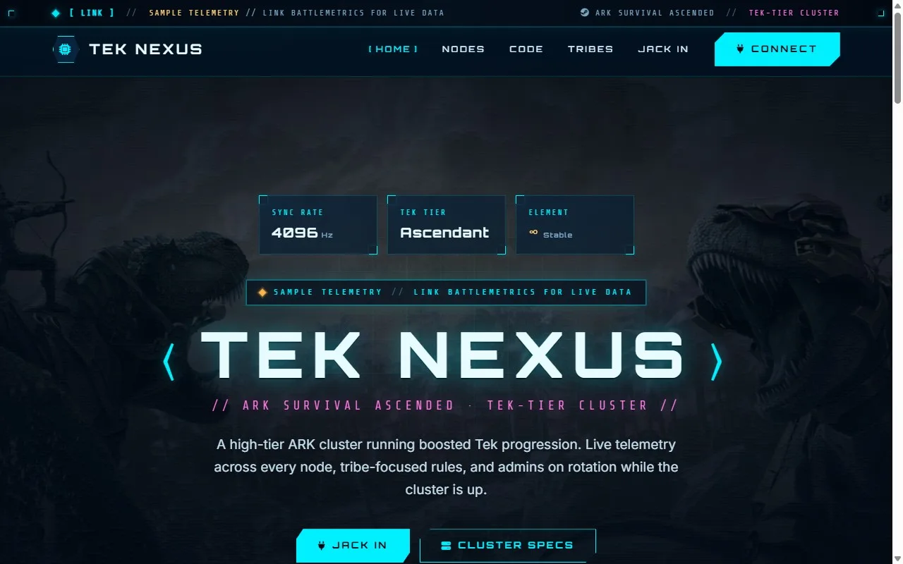 Tek Nexus ARK Survival Ascended website template preview