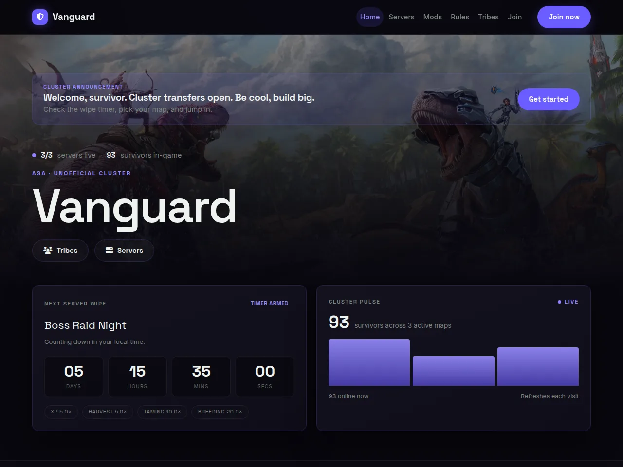Vanguard ARK Survival Ascended website template preview