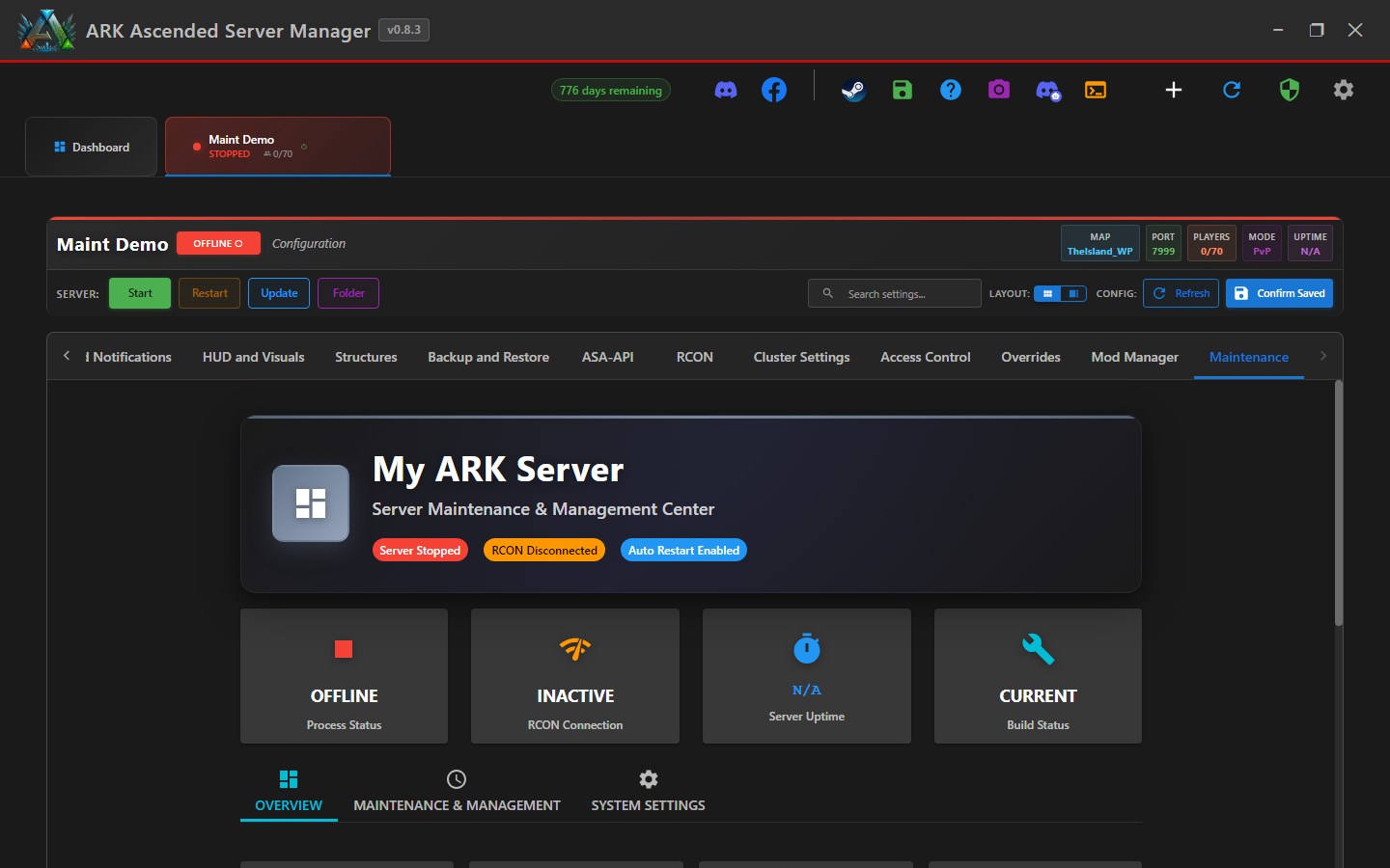 Maintenance tab landing in AASM v0.8.3