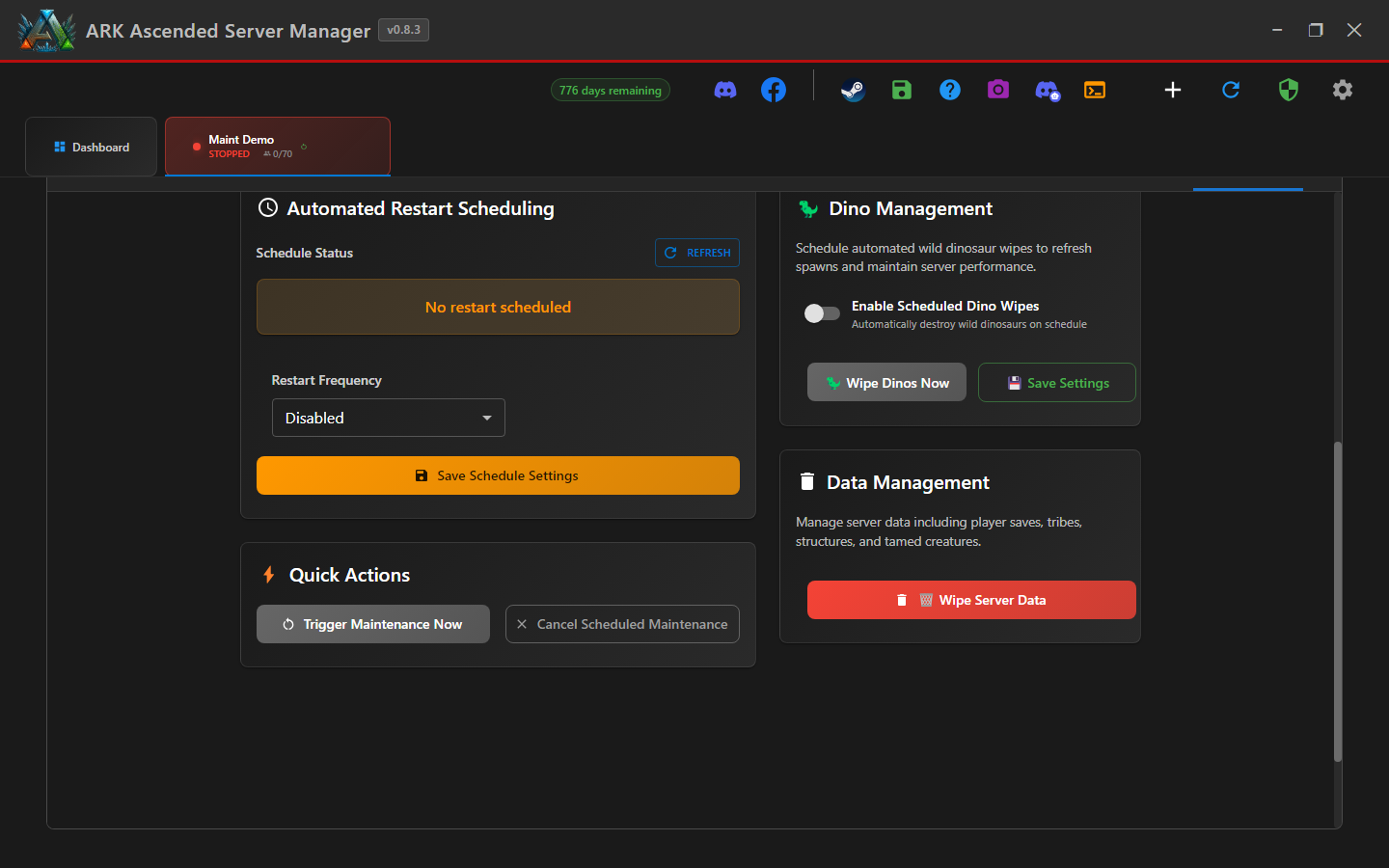 Scheduling card with Daily mode + restart time set