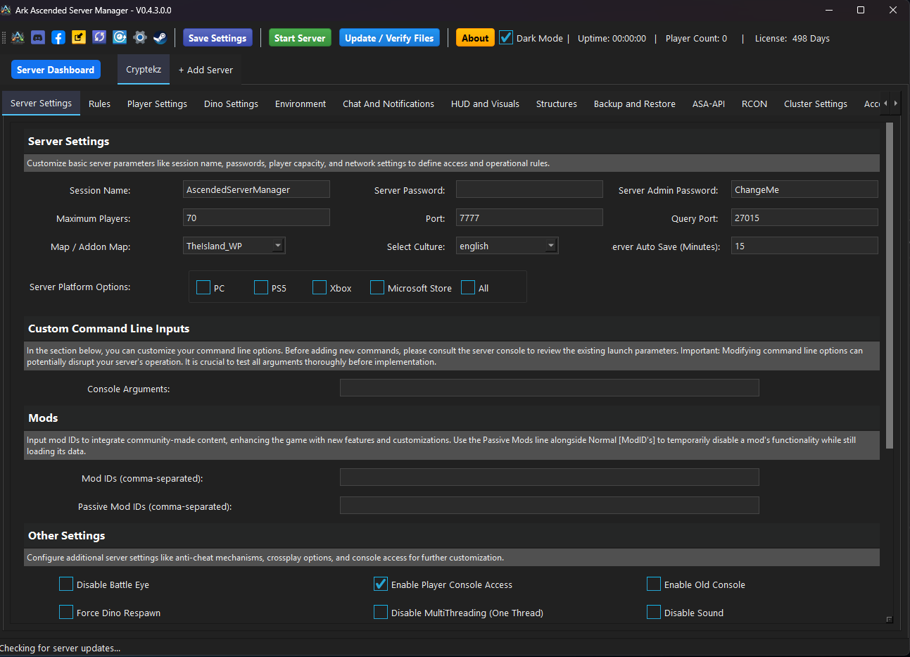 Populated Settings After Installation