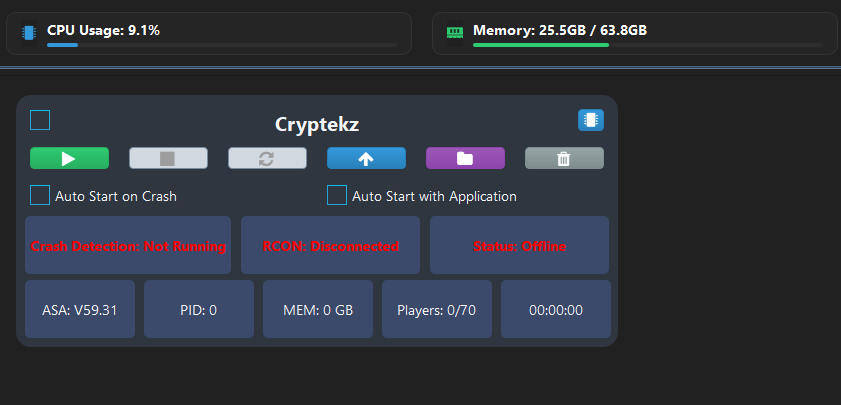 Server Dashboard with CPU Button