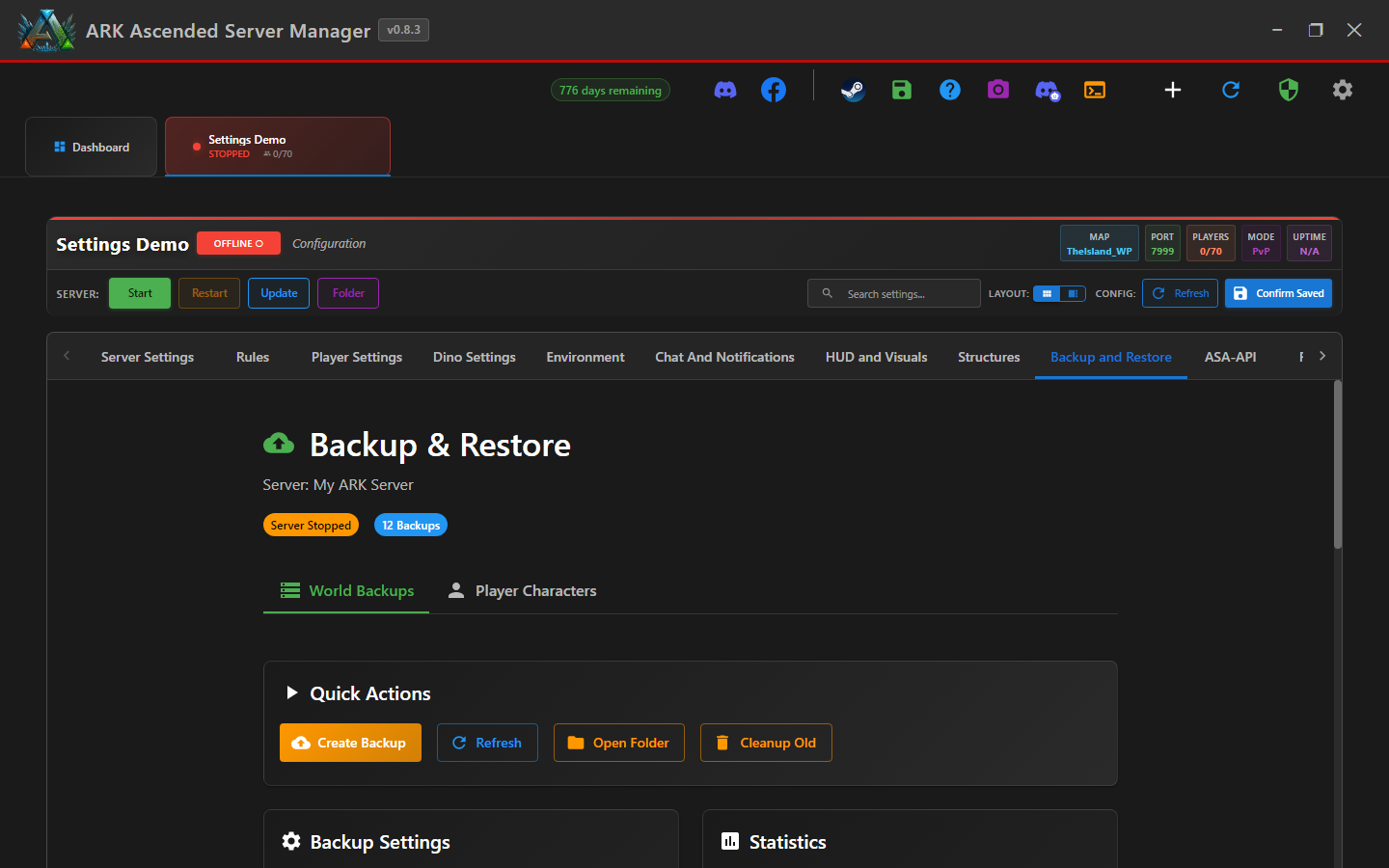 Backup and Restore sub-tab with SFTP section